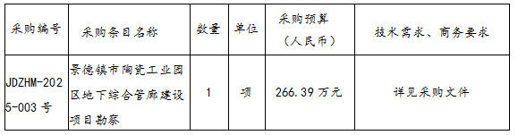 景德鎮市陶瓷工業園區地下綜合管廊建設項目勘察招標公告